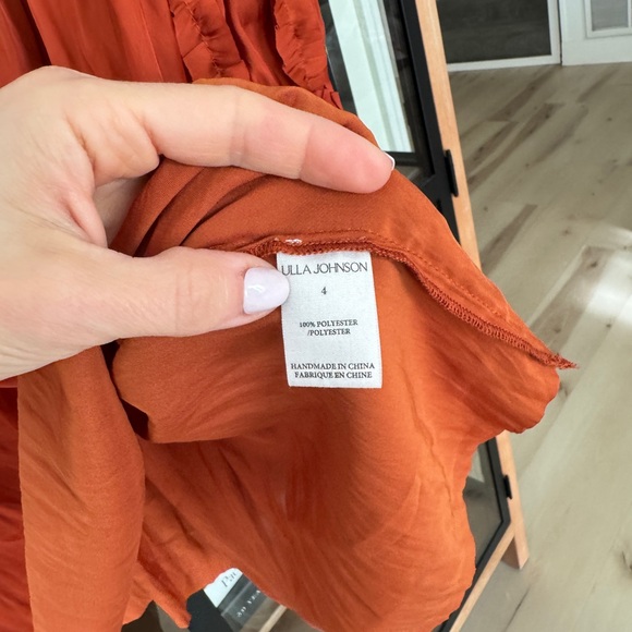 Ulla Johnson Aimee top blouse ruffle short sleeve clay rust satin tie front - Picture 4 of 12